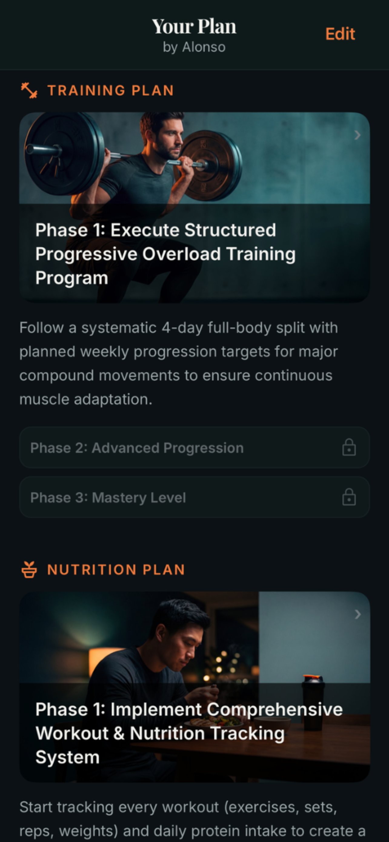 Personalized training, nutrition and recovery